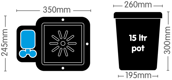 AutoPot 1Pot Extension Kit - pot and tray dimensions