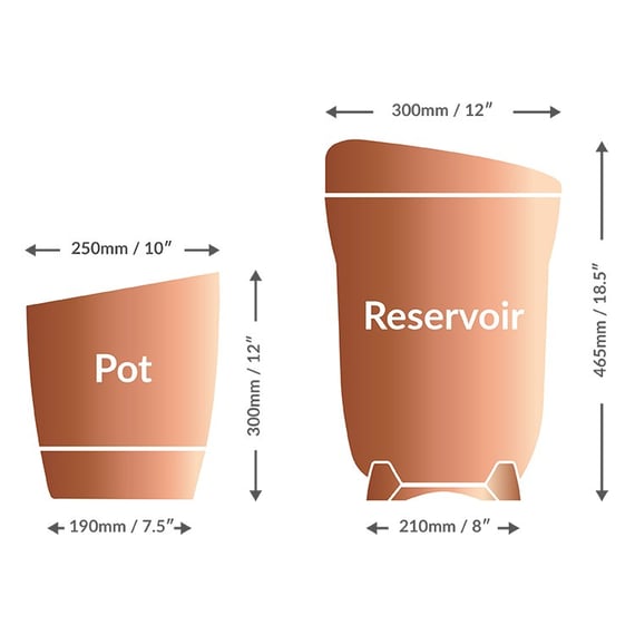 AutoPot Khloris Watering System - Copper - dimensions