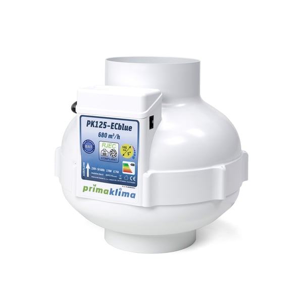 Prima Klima PK125 ECblue inline extractor fan, 680 m3/h with EC motor